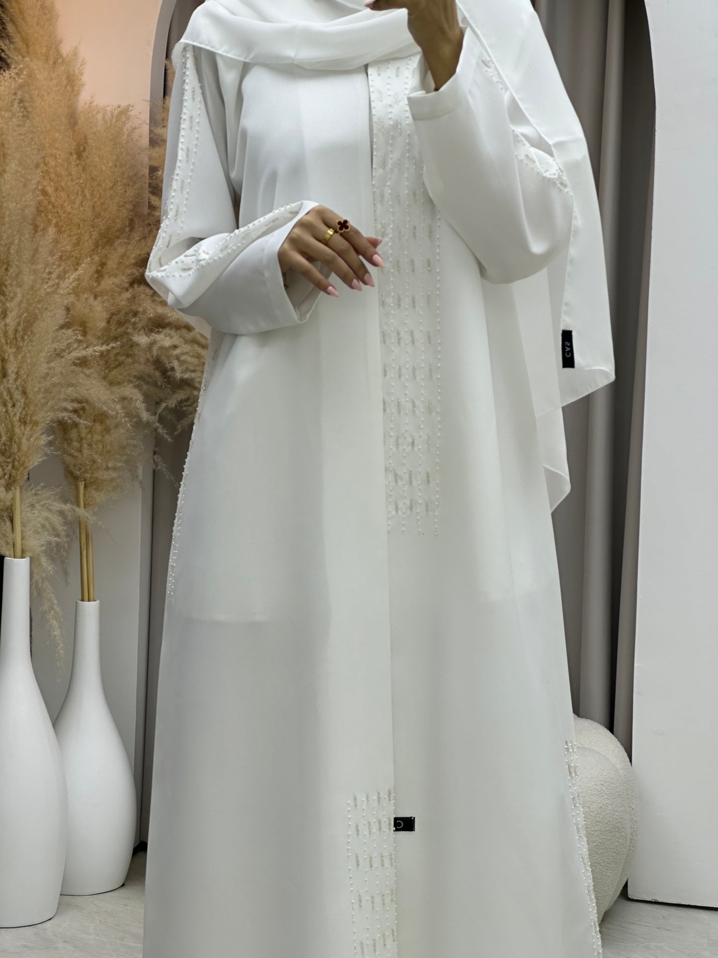 C 0075 White Lace Abaya