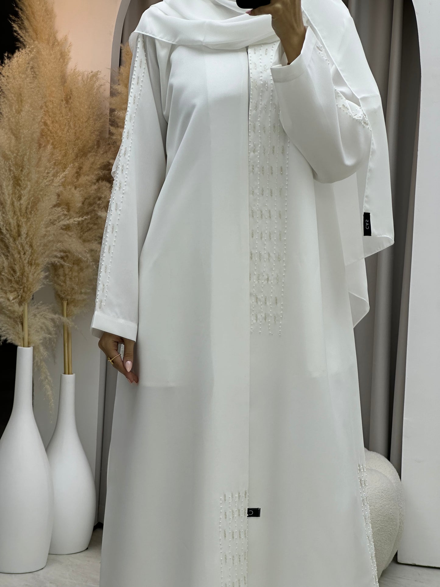 C 0075 White Lace Abaya