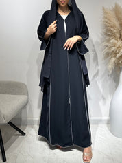 C 1646 Dark Navy Embroidered Abaya