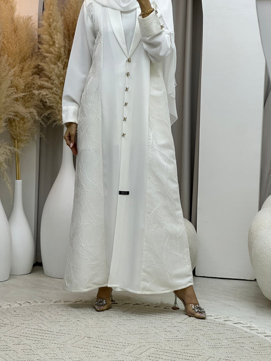 C RTW 0076 White Jacquard Abaya