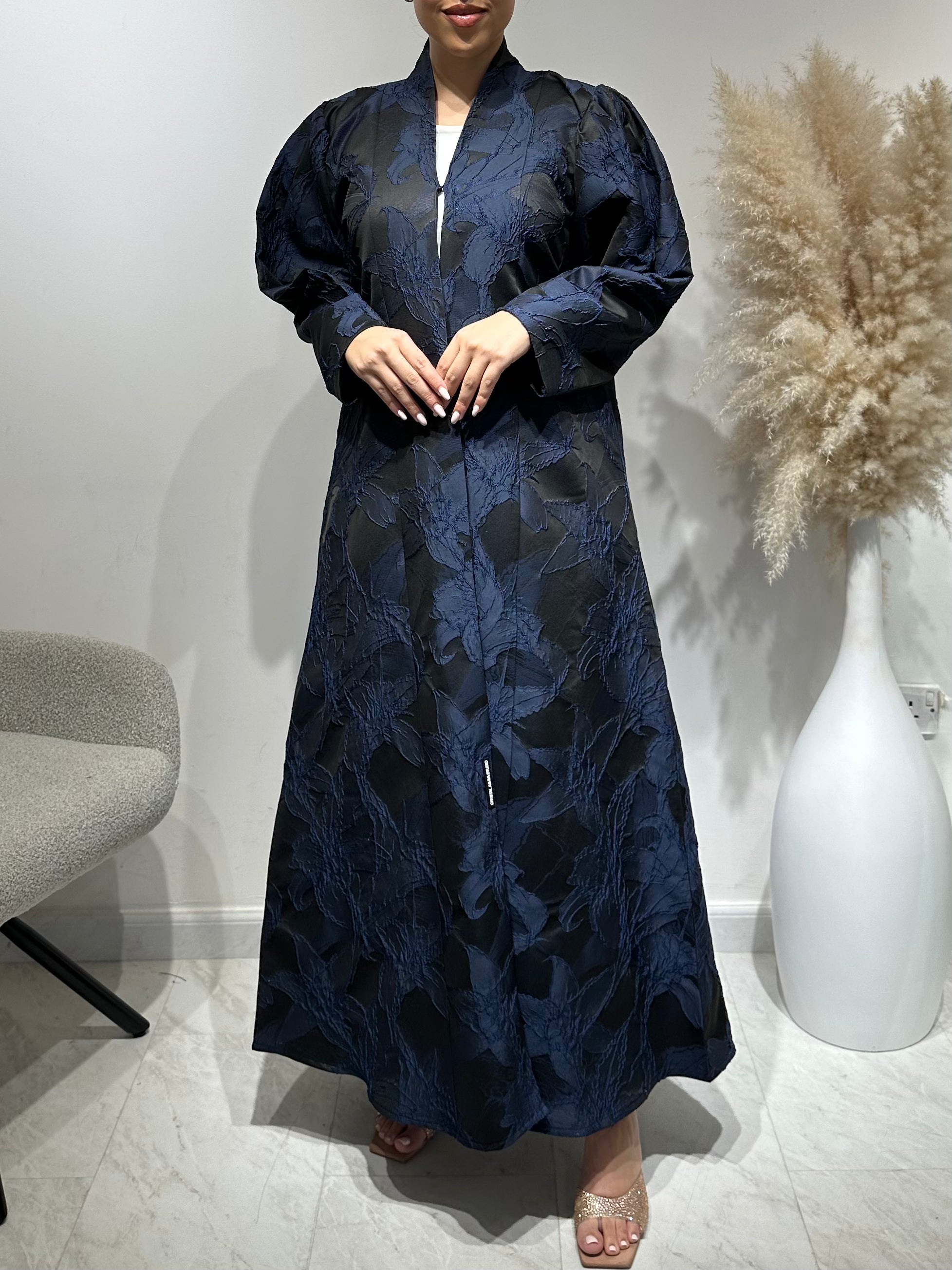 C 1647 Dark Blue Floral Abaya