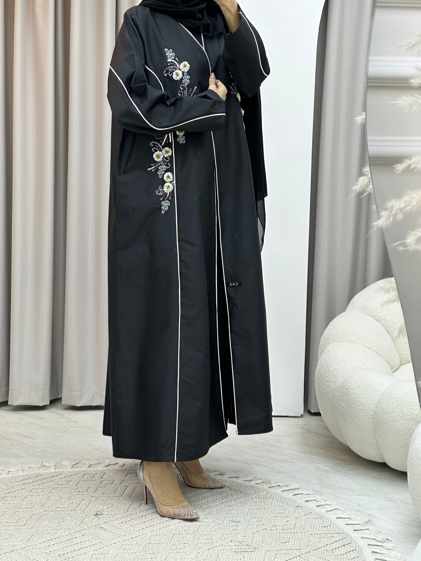 C Bridal Satin Floral Sequins Abaya Set