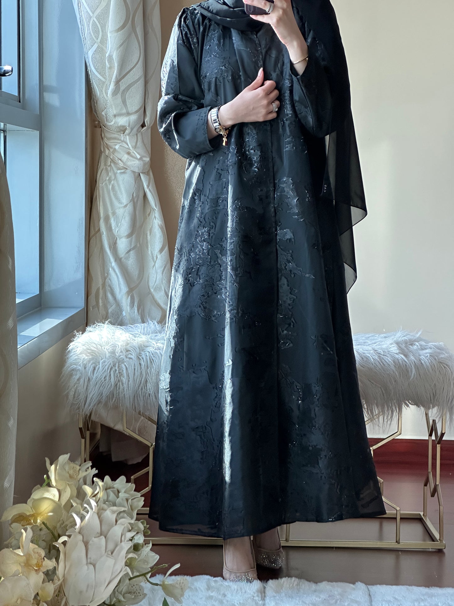 C-Black Work Abaya Set 101