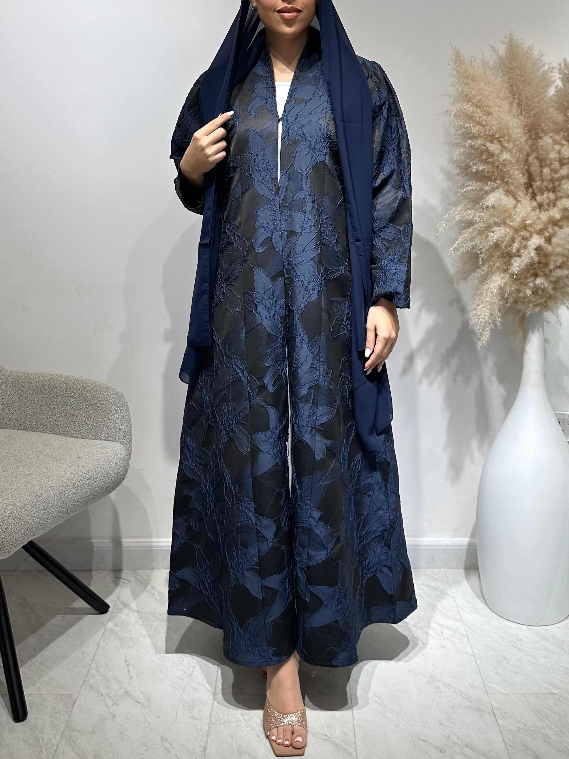 C 1647 Dark Blue Floral Abaya