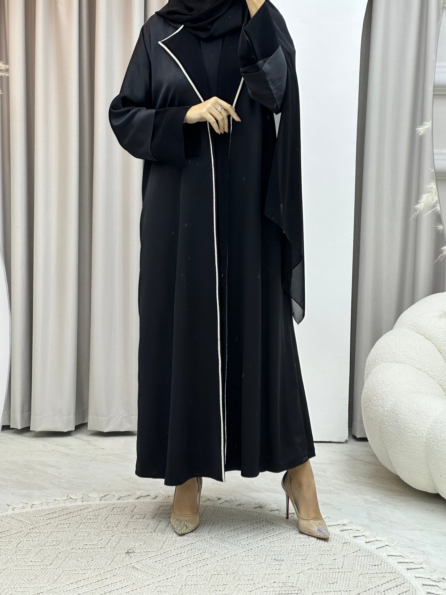 C RTW Bridal Satin Classic Coat Abaya Set