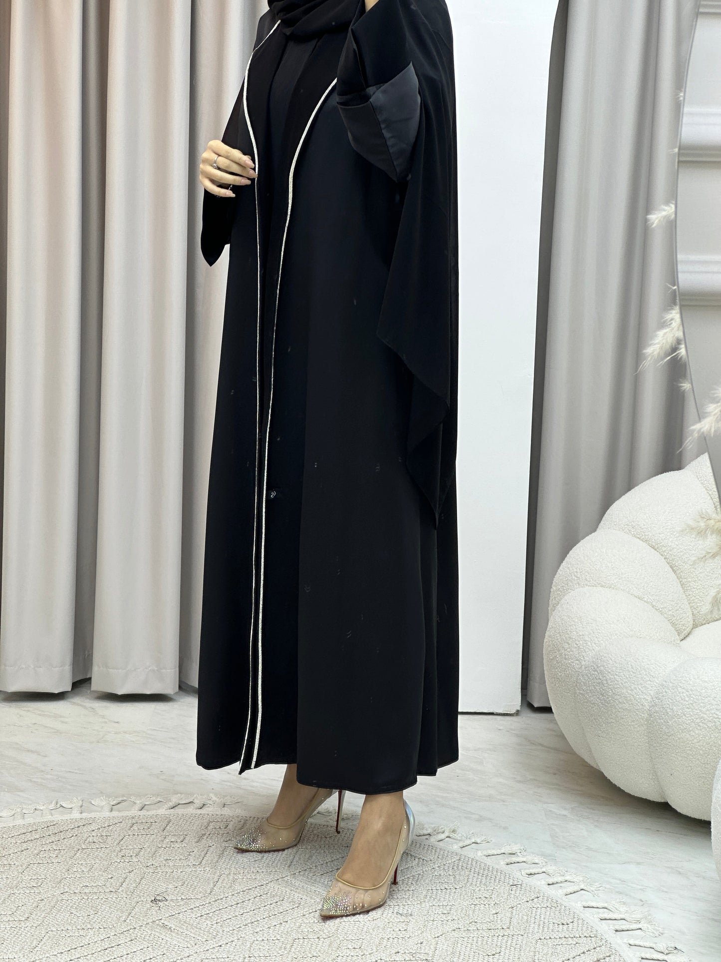 C RTW Bridal Satin Classic Coat Abaya Set