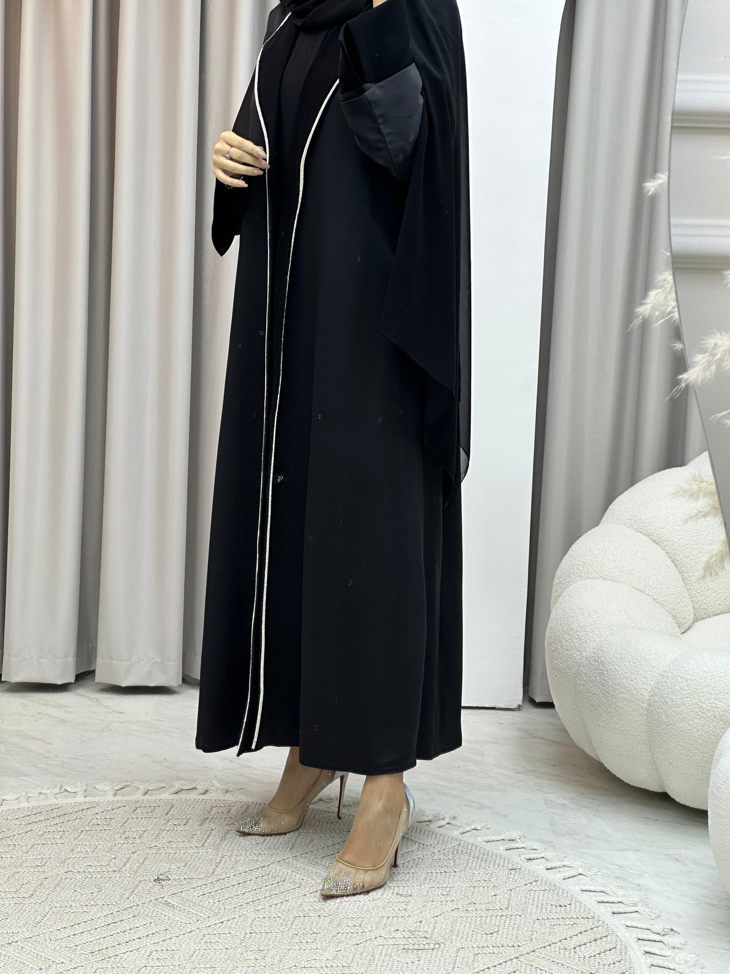 C RTW Bridal Satin Classic Coat Abaya Set