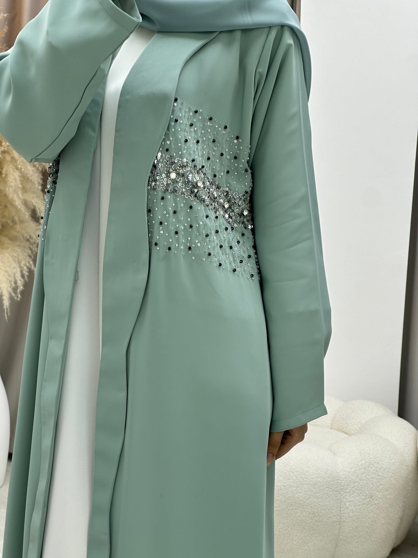 C 0257 Beaded Mint Abaya