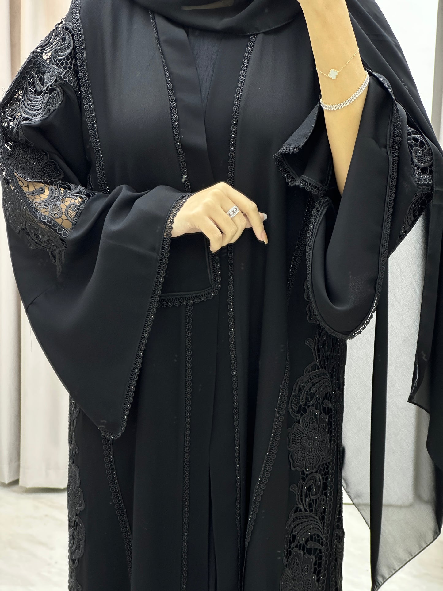 C Classic Lace Work Abaya Set