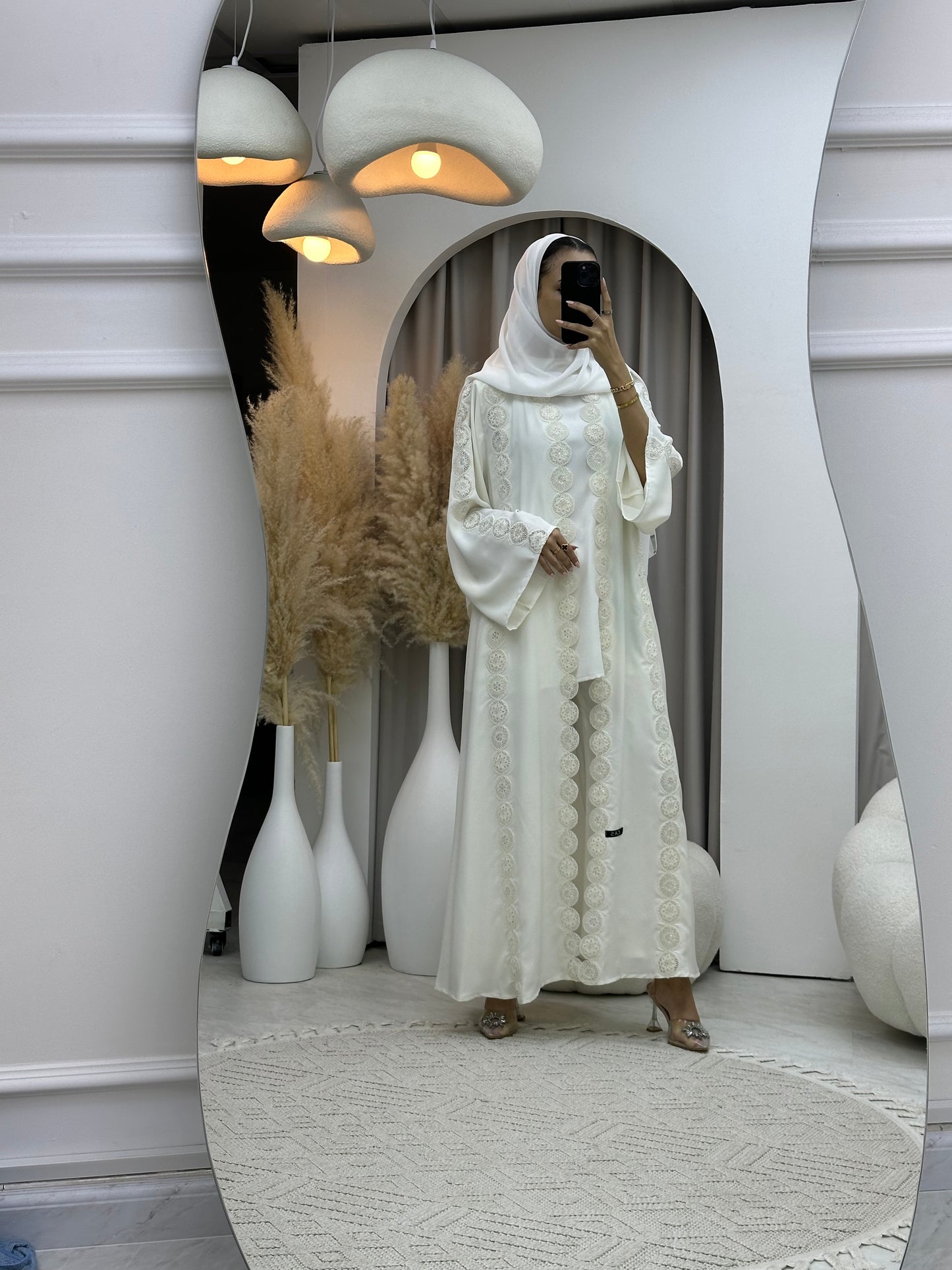 C 0078 White Lace Abaya