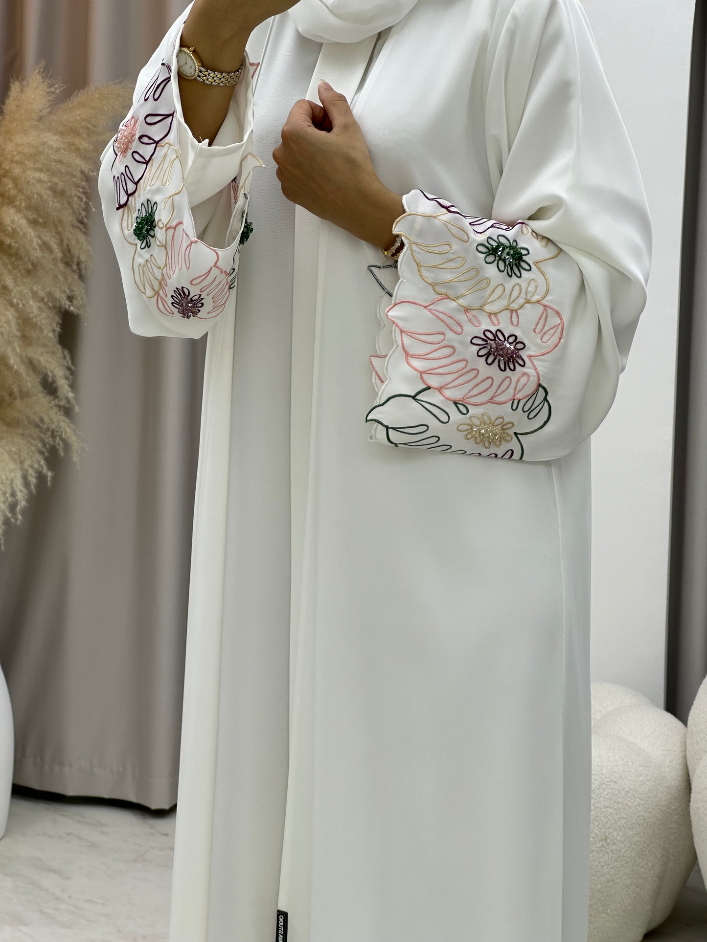 C 0256 Embroidered White Abaya