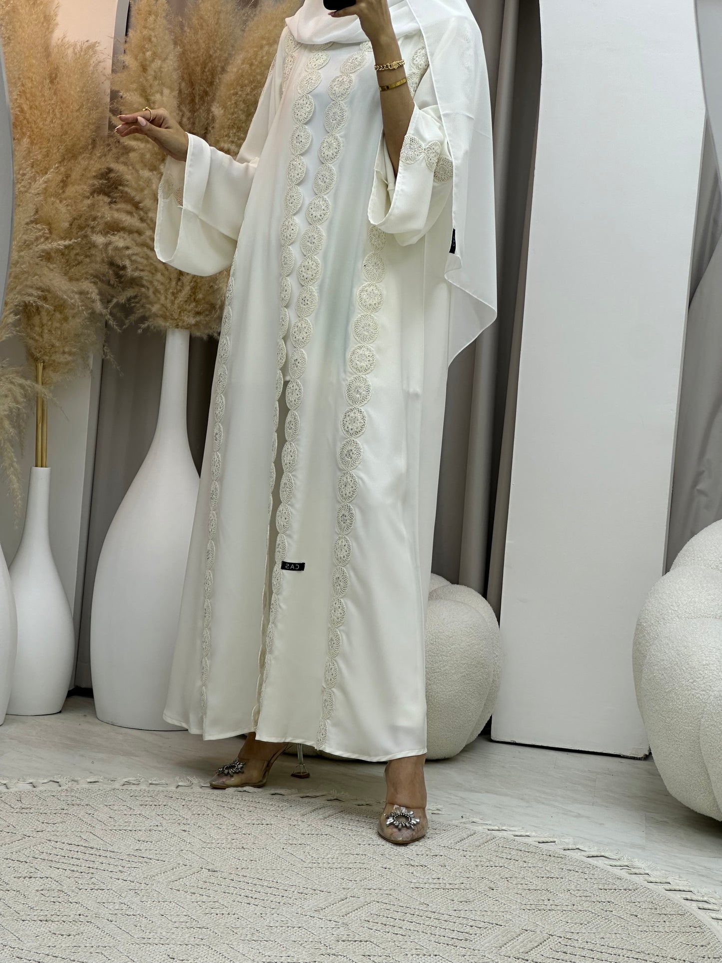 C 0078 White Lace Abaya