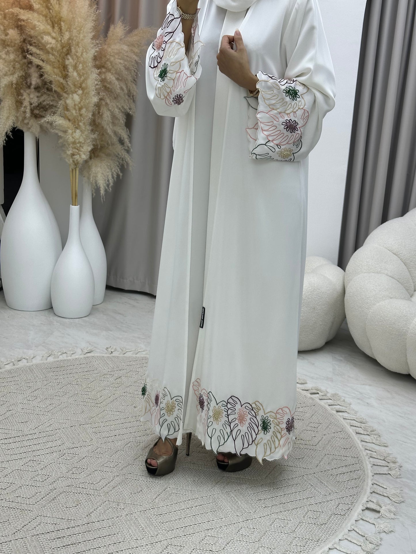 C 0256 Embroidered White Abaya