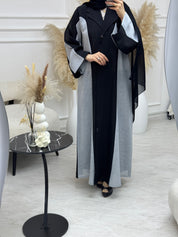 C 1076 Black Grey Coat Abaya