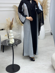 C 1076 Black Grey Coat Abaya