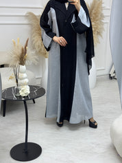 C 1076 Black Grey Coat Abaya