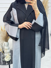 C 1076 Black Grey Coat Abaya