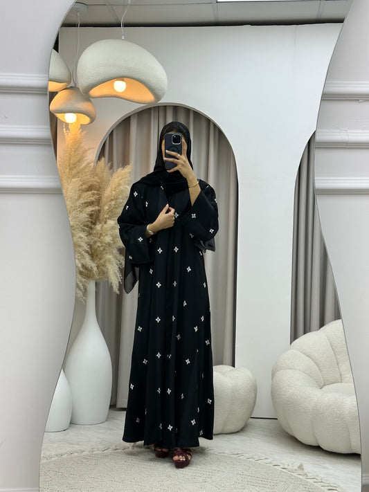 C 0486 Black Floral Work Abaya