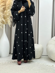 C RTW 0486 Black Floral Work Abaya