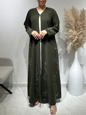 C 1651 Hunter Green Embroidered Abaya