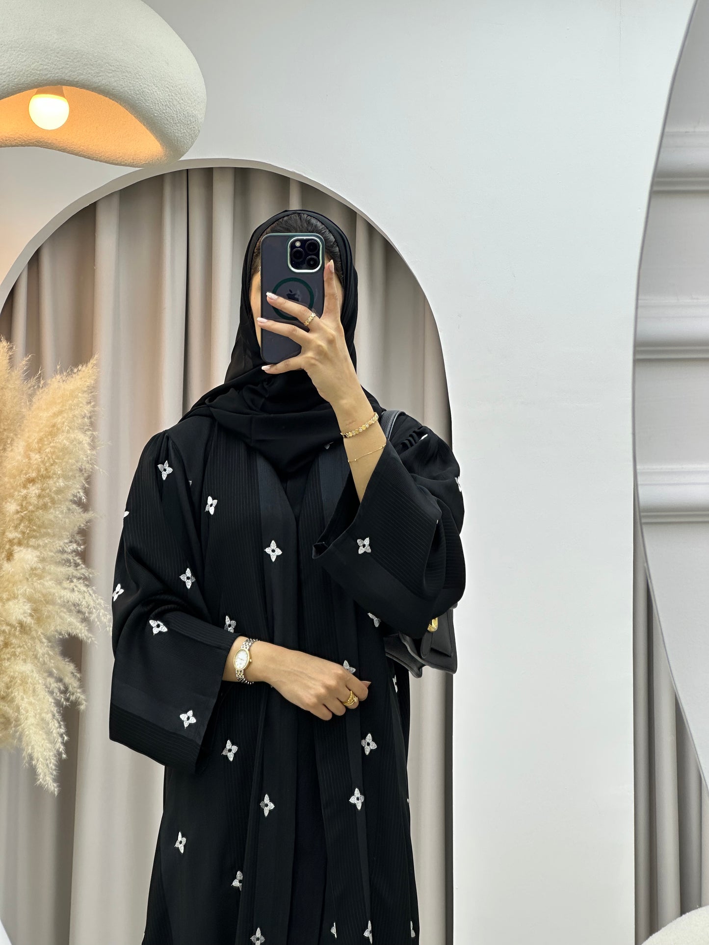 C 0486 Black Floral Work Abaya