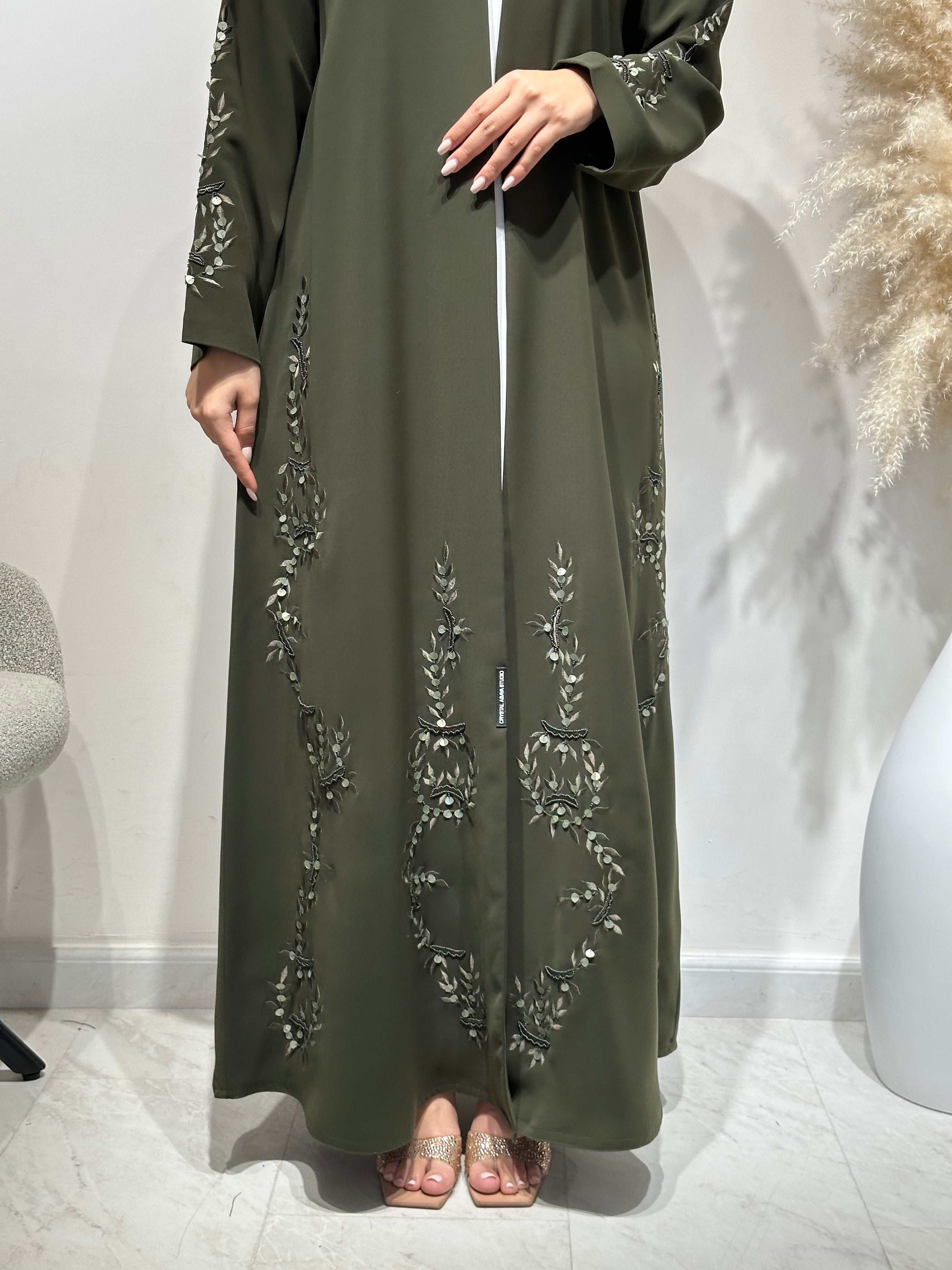C 1651 Hunter Green Embroidered Abaya