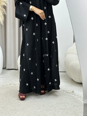 C RTW 0486 Black Floral Work Abaya