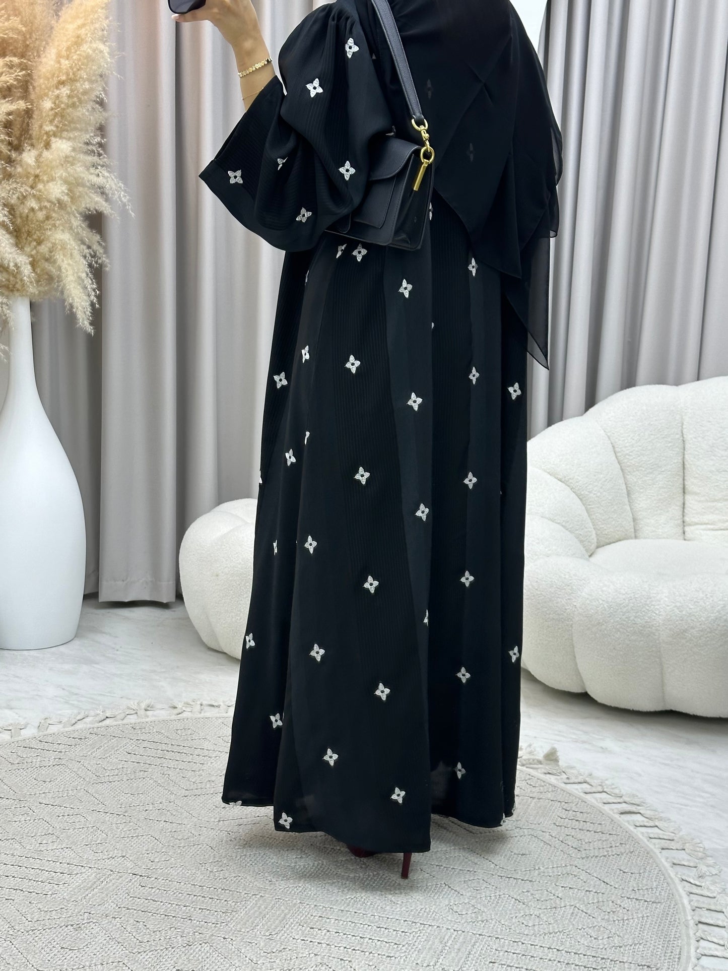 C 0486 Black Floral Work Abaya