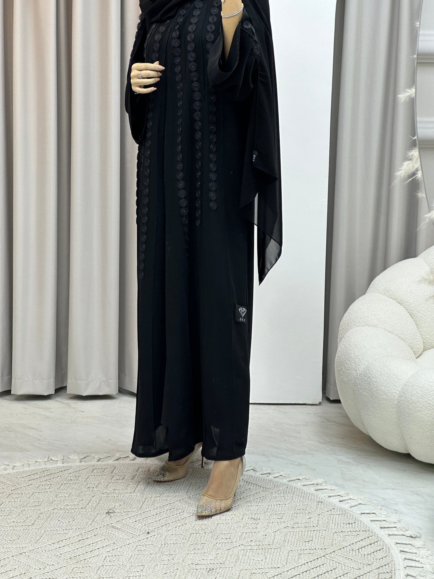 C Floral Panel Crepe Abaya Set