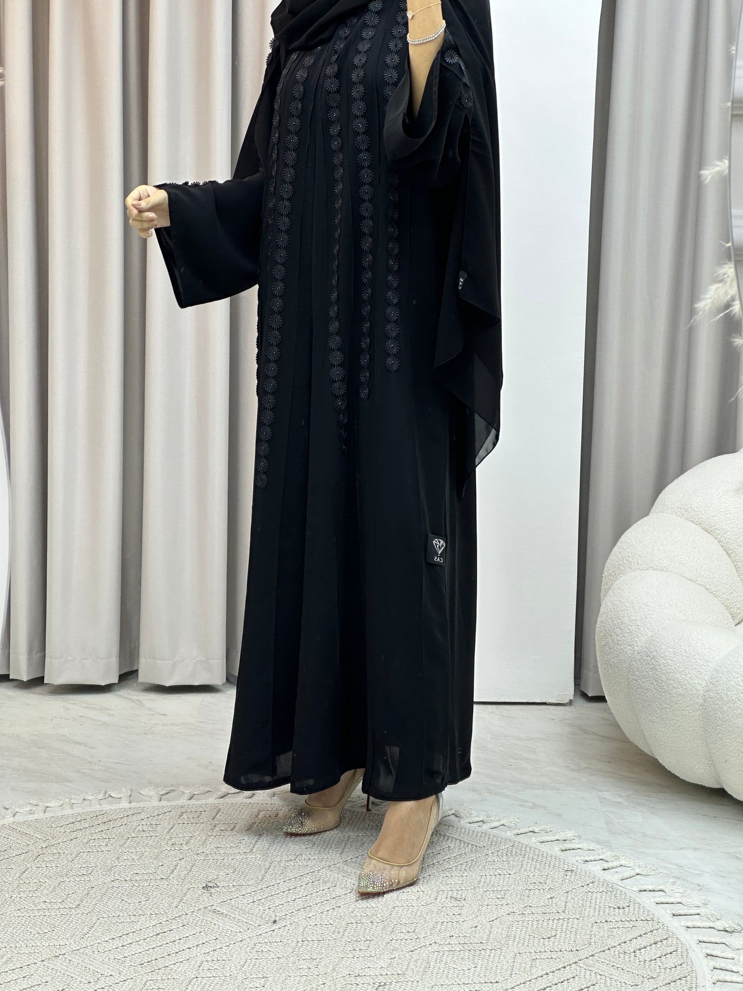 C Floral Panel Crepe Abaya Set