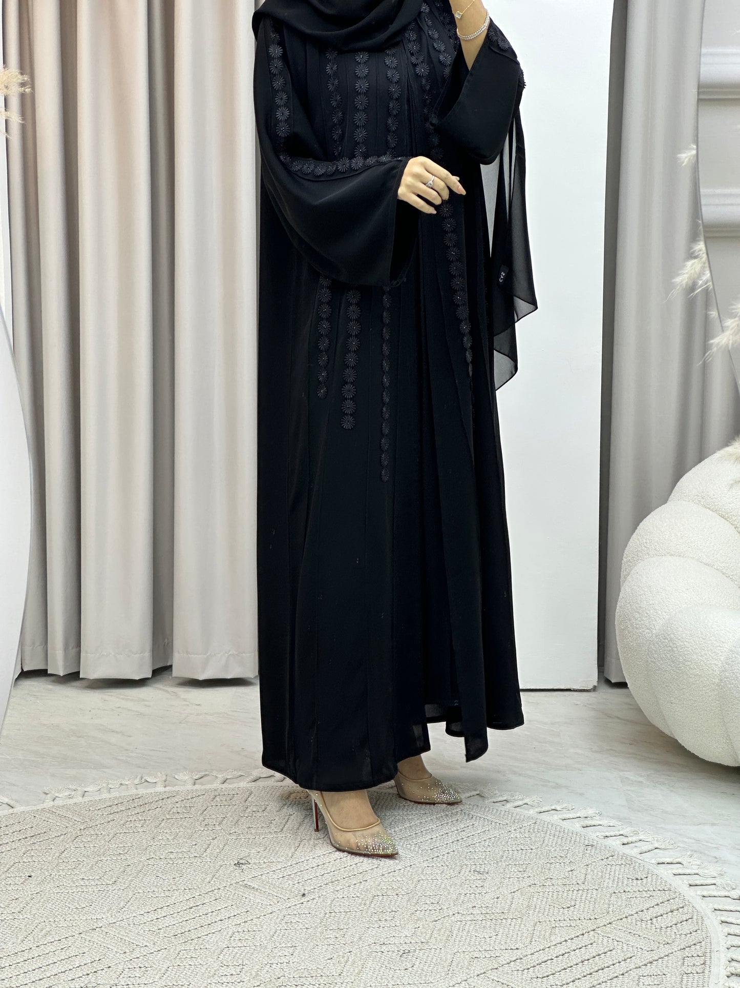 C Floral Panel Crepe Abaya Set