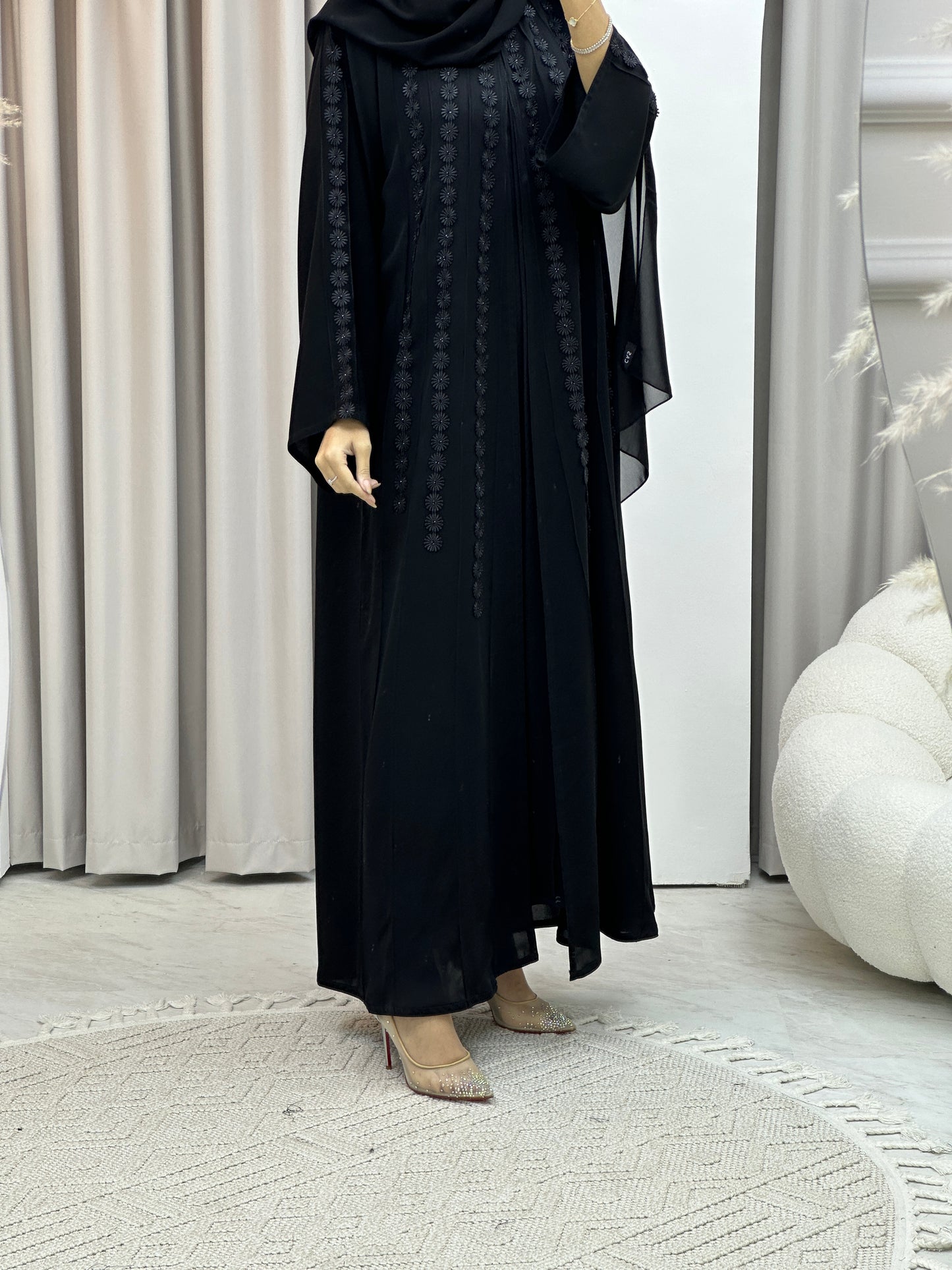 C Floral Panel Crepe Abaya Set