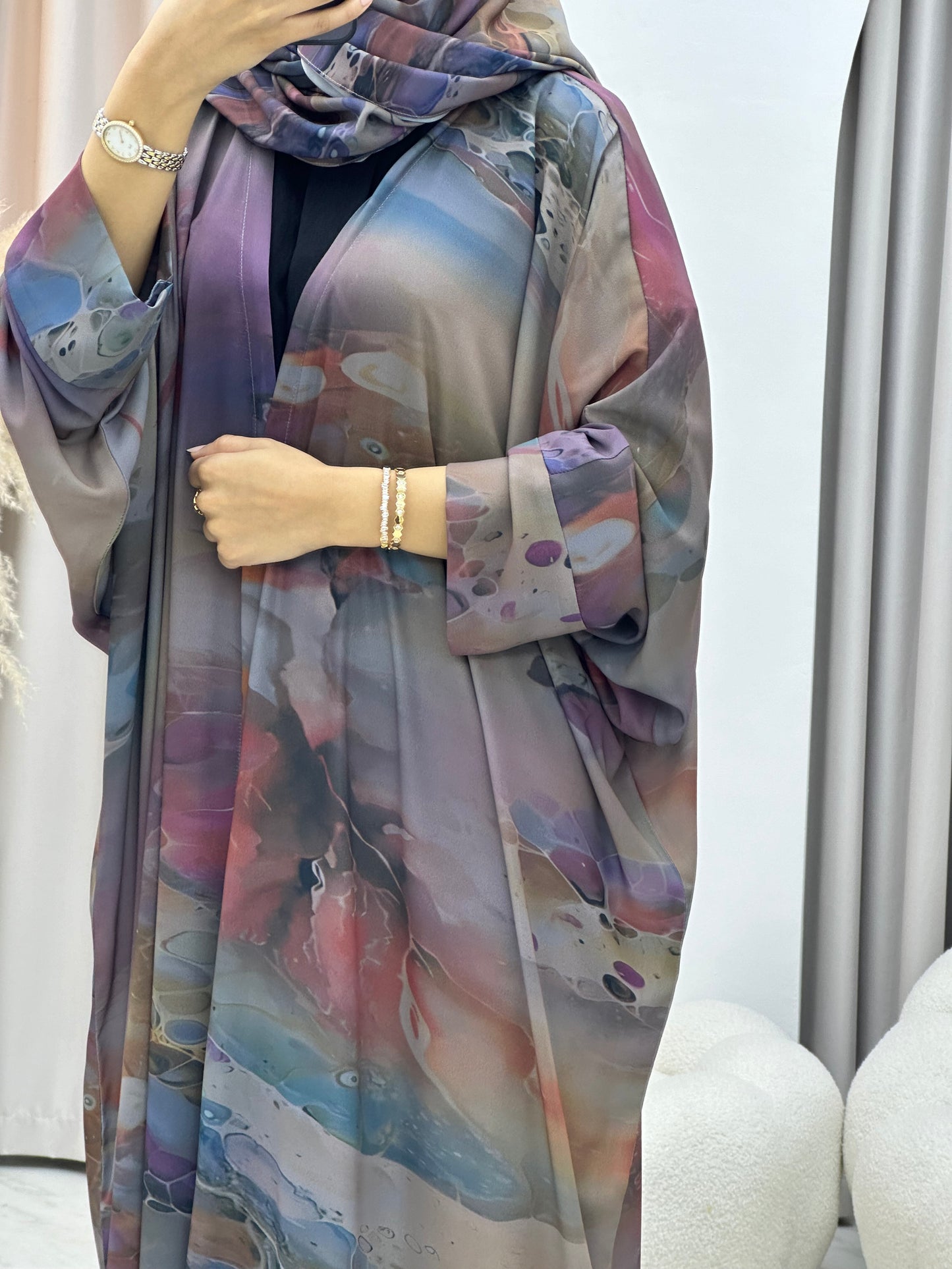 C 0258-01 Peacock Print Abaya