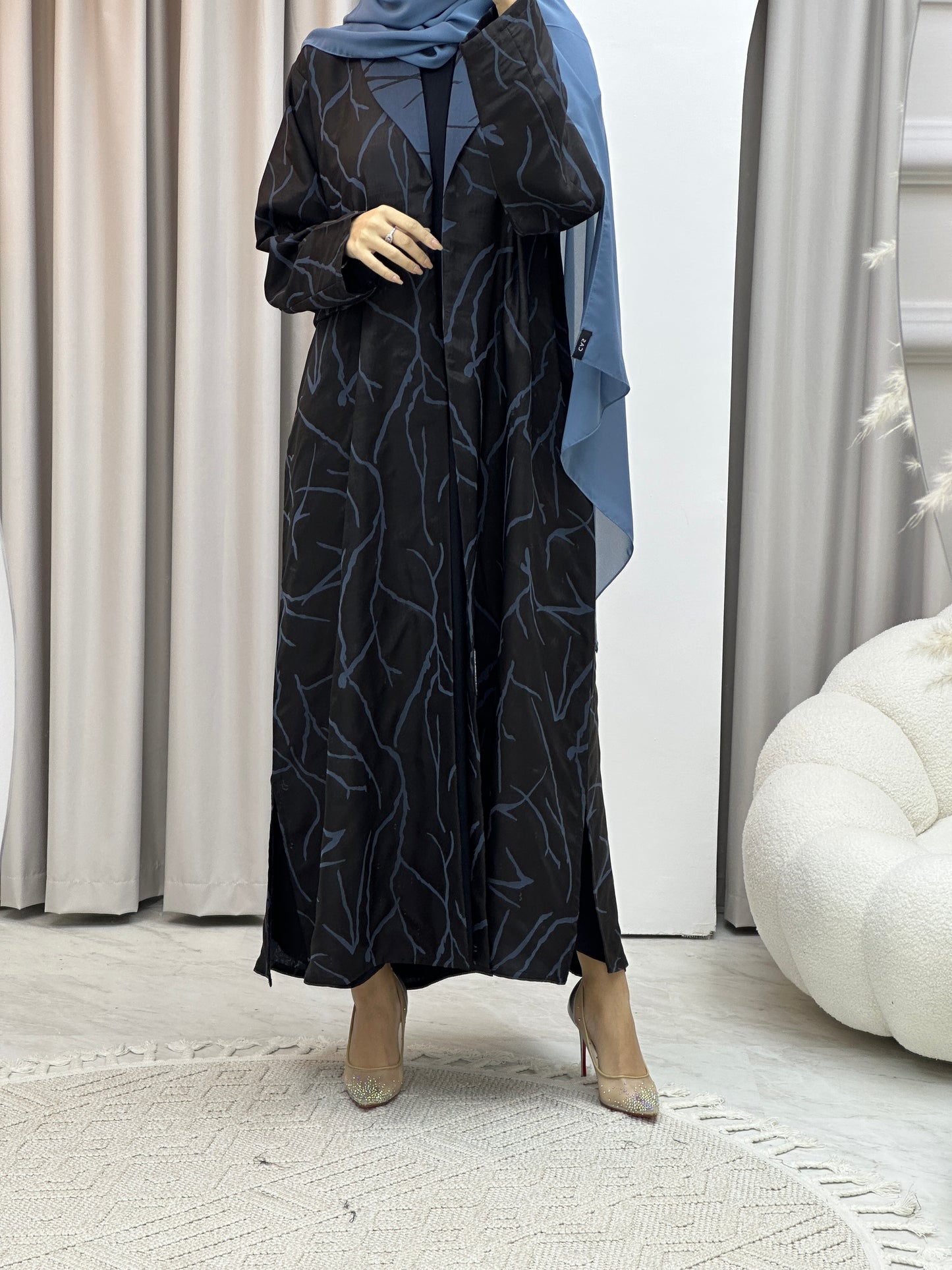 C Paint Stroke Winter Blue Coat Abaya