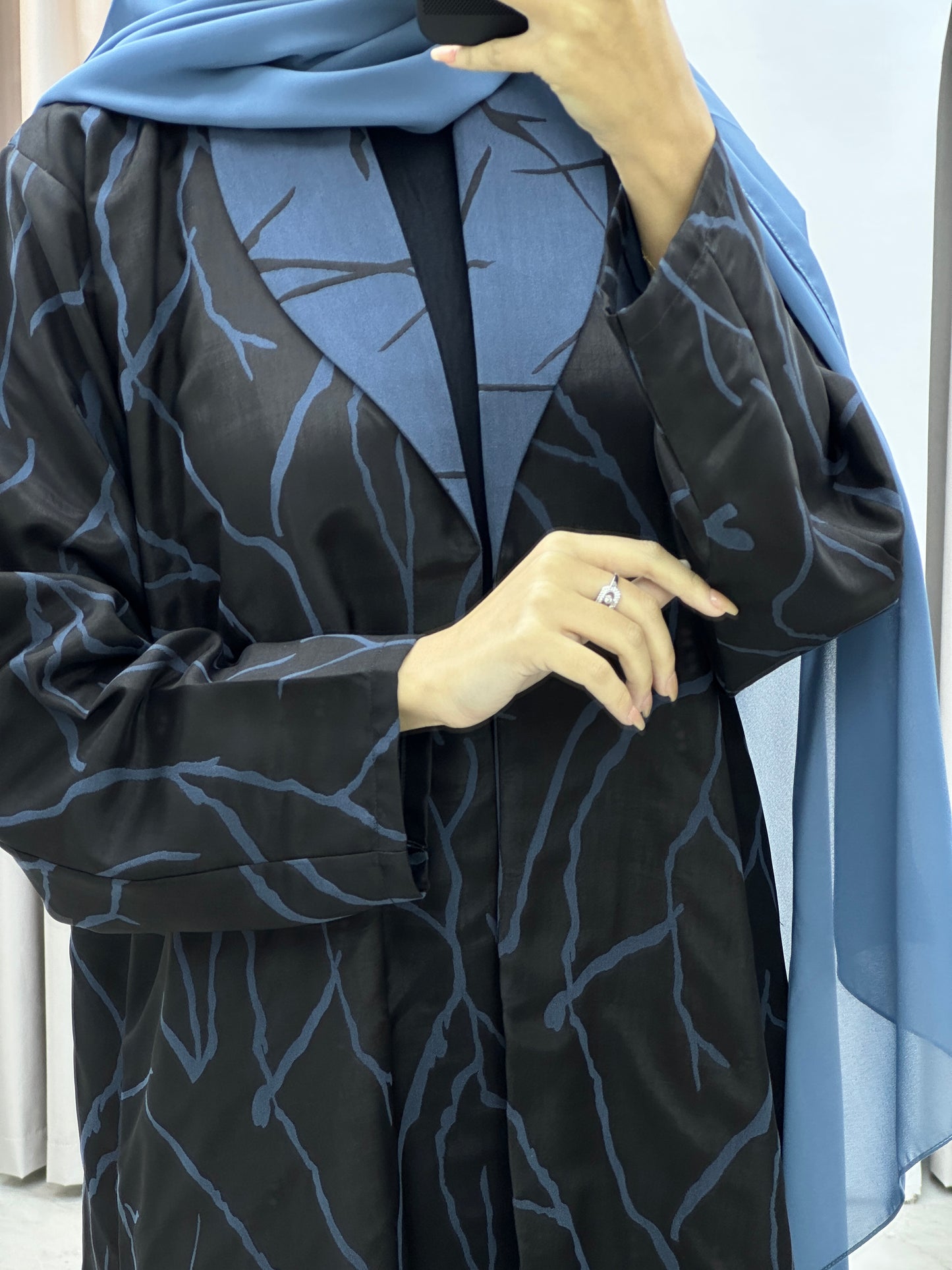 C Paint Stroke Winter Blue Coat Abaya