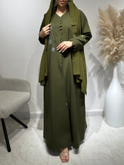 C 1653 Olive Green Beaded Abaya
