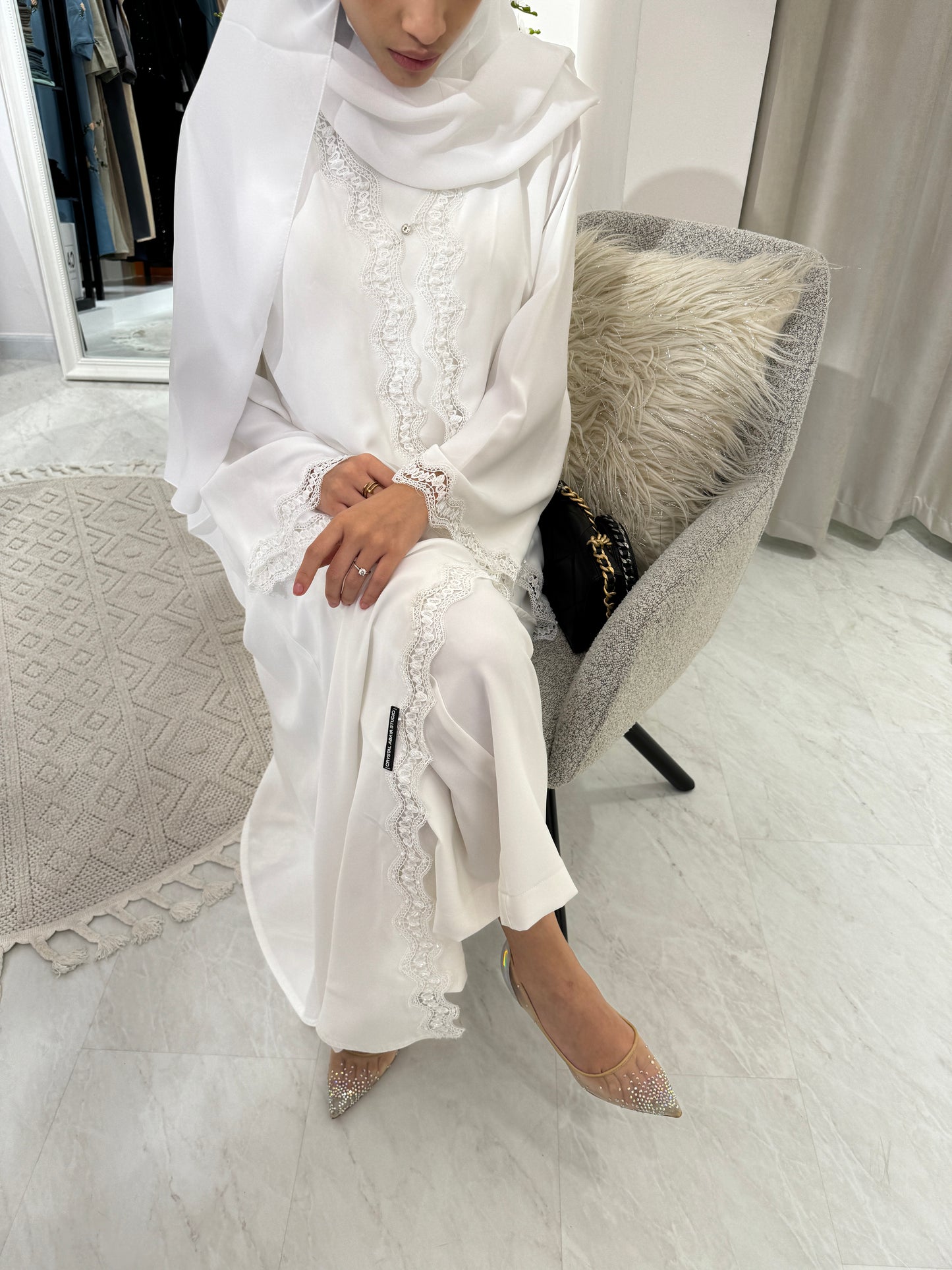 C White Lace Nada Eid Abaya