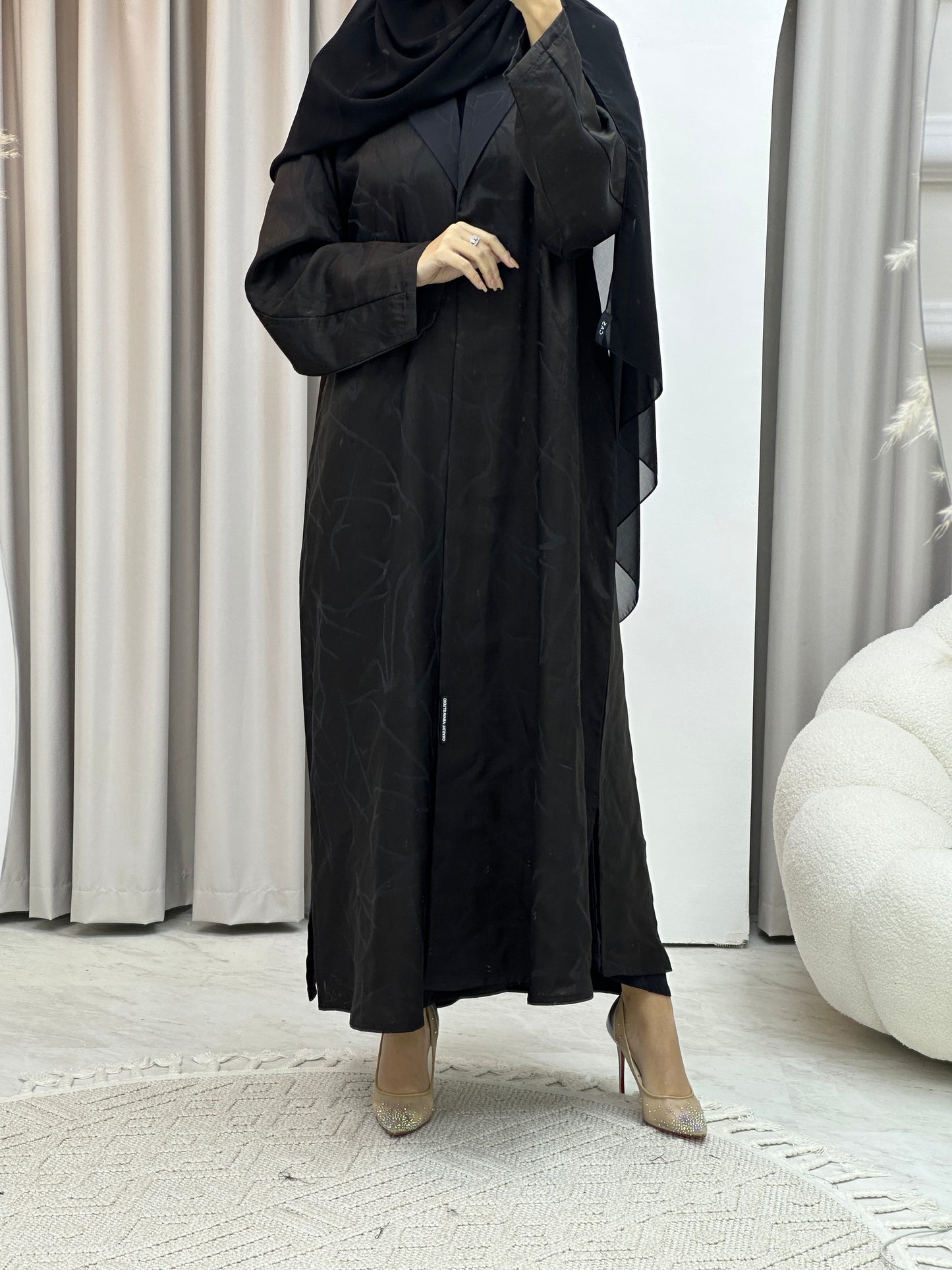 C Paint Stroke Winter Black Coat Abaya
