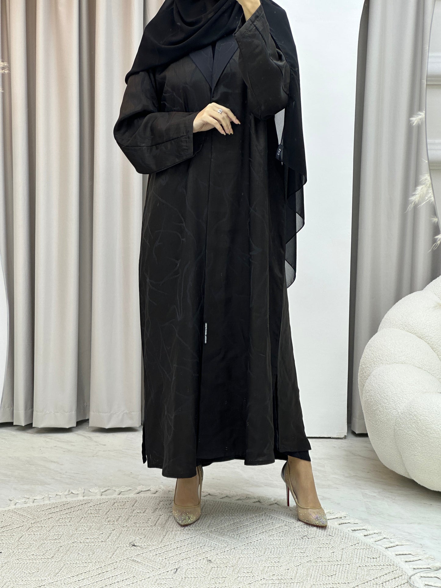 C RTW Paint Stroke Winter Black Coat Abaya