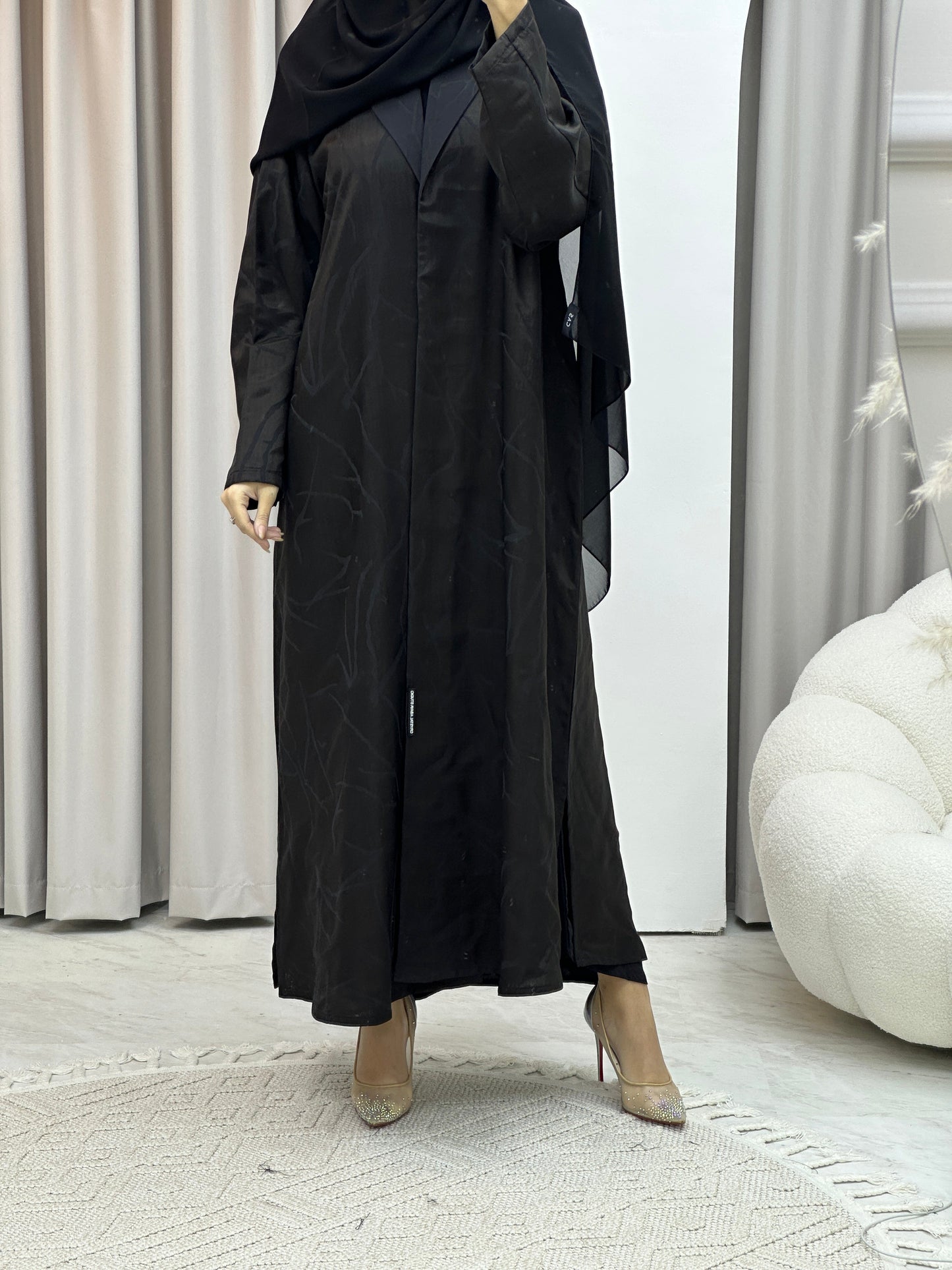 C RTW Paint Stroke Winter Black Coat Abaya