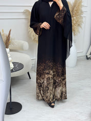 C 1084 Black Printed Abaya