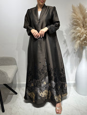 C 1654 Brown Printed Crystal Abaya