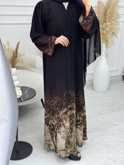 C 1084 Black Printed Abaya