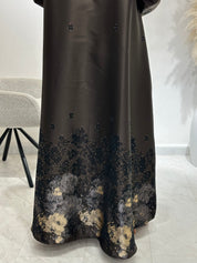 C 1654 Brown Printed Crystal Abaya