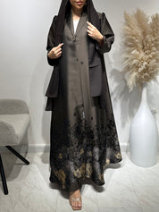 C 1654 Brown Printed Crystal Abaya