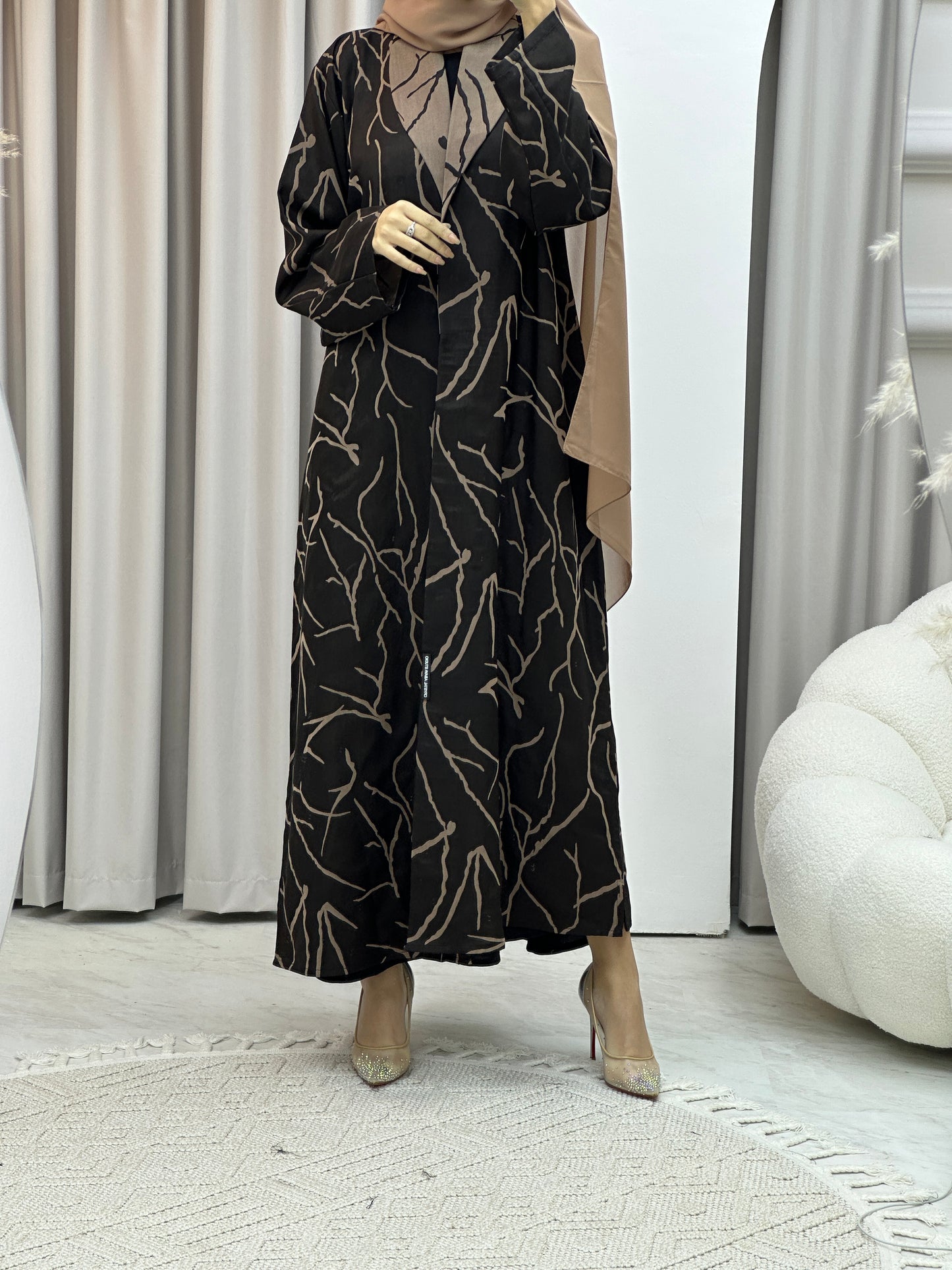 C Paint Stroke Winter Beige Coat Abaya