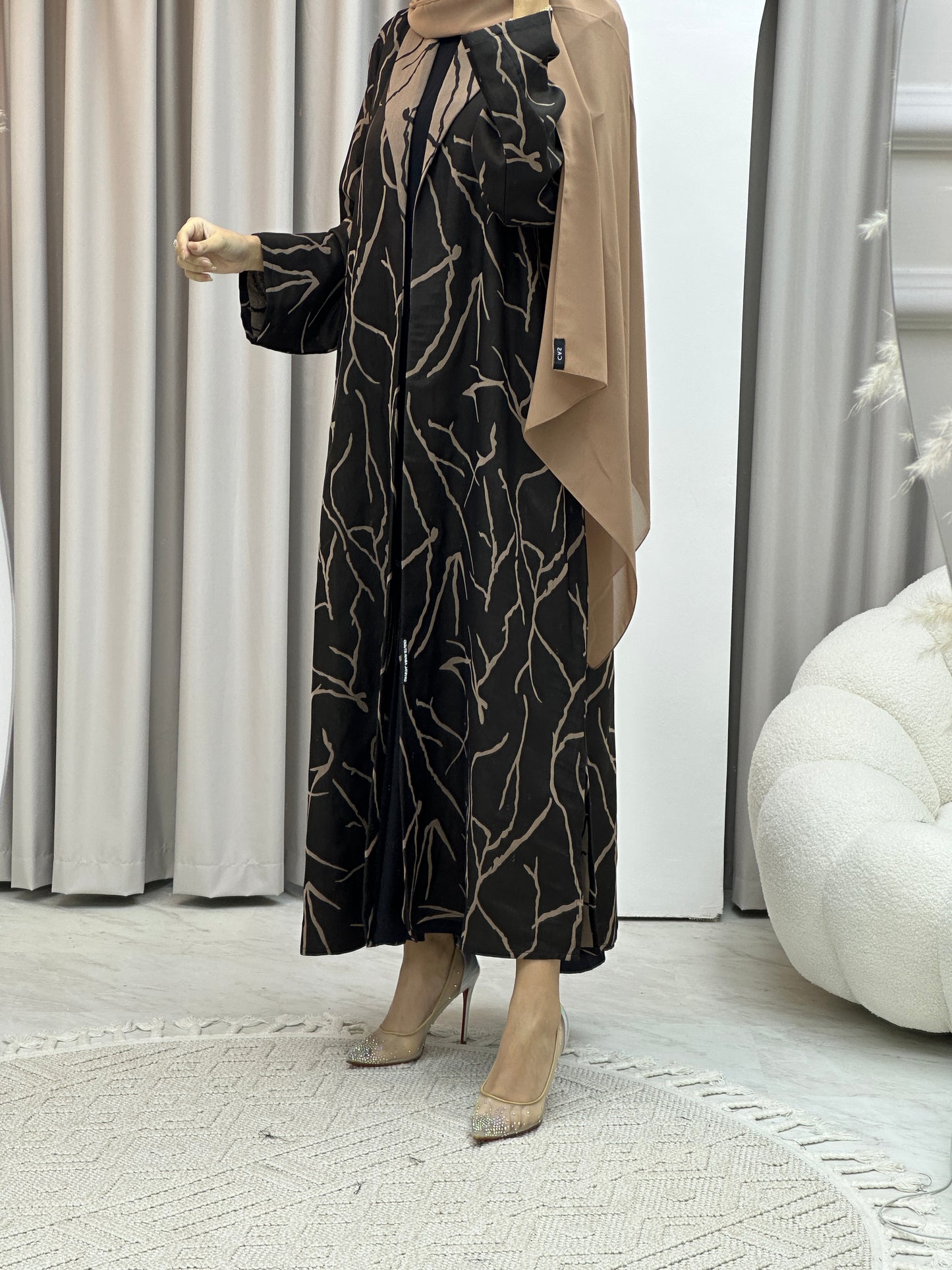 C Paint Stroke Winter Beige Coat Abaya