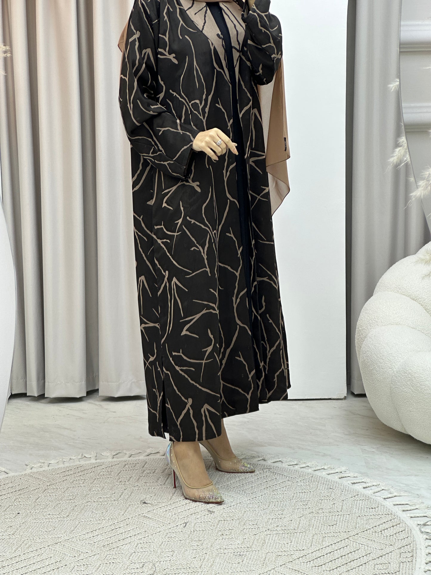 C Paint Stroke Winter Beige Coat Abaya
