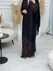 C 1085-03 Brown Black Printed Abaya