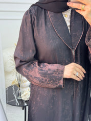C 1085-03 Brown Black Printed Abaya